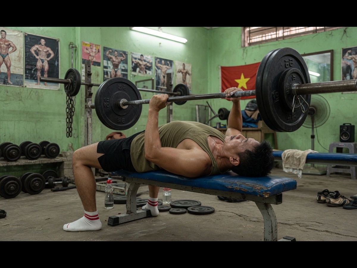 Person setting up on a bench press