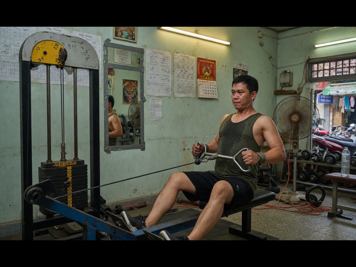 Person on a seated cable row