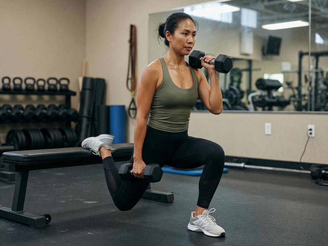 Barbell hip thrust on a gym bench