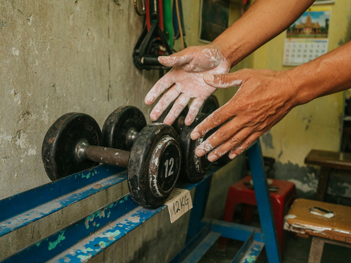 Person doing a goblet squat with a dumbbell in a bright morning gym
