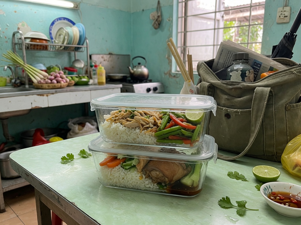 Packing glass meal-prep boxes into a cloth tote