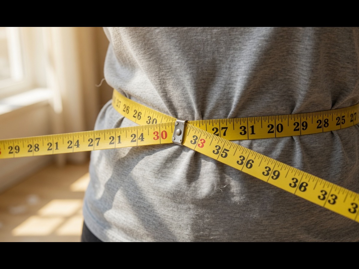 Measuring the waist with a tape