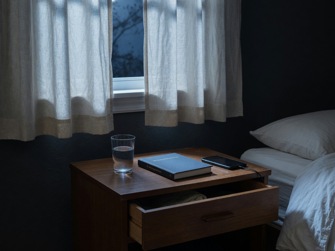 Person sleeping on their side in a dark room with faint moonlight