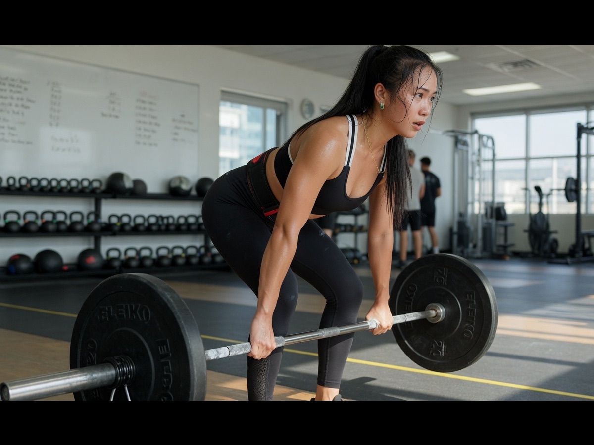 Romanian deadlift with the bar close to the shins