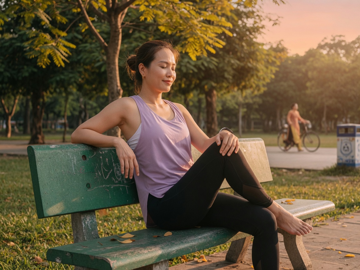 Easy walk in a park at sunset