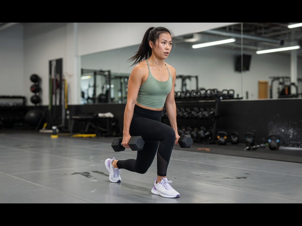 Walking lunge on a gym floor